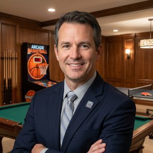 Portrait of Jordan Ellis, home game-room outfitter